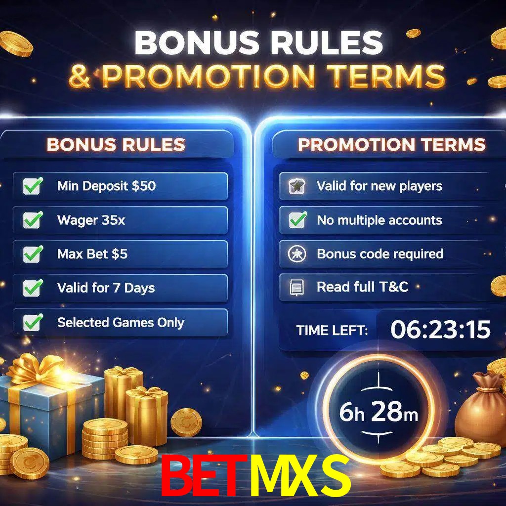 Reglas de promoción BETMXS y condiciones de bonos explicadas visualmente
